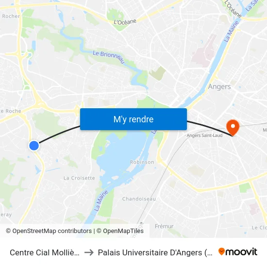 Centre Cial Mollière to Palais Universitaire D'Angers (B) map