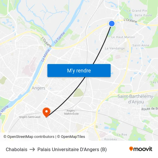 Chabolais to Palais Universitaire D'Angers (B) map