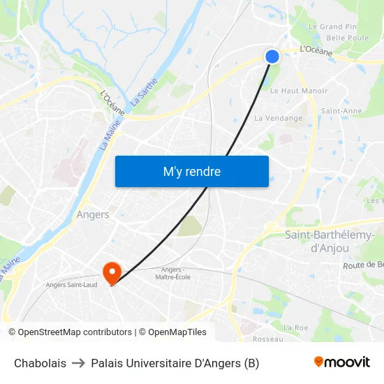 Chabolais to Palais Universitaire D'Angers (B) map