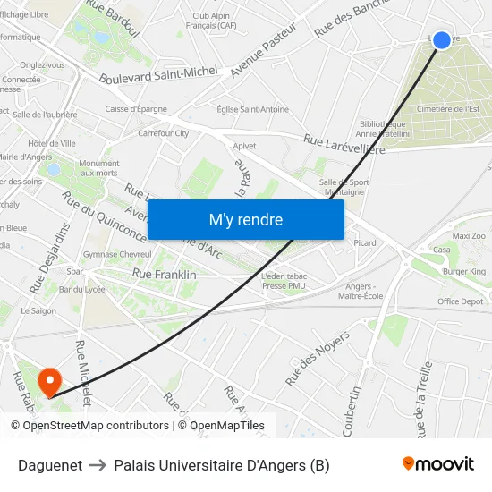 Daguenet to Palais Universitaire D'Angers (B) map