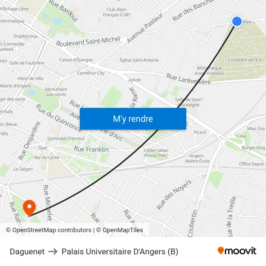 Daguenet to Palais Universitaire D'Angers (B) map