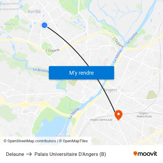 Delaune to Palais Universitaire D'Angers (B) map