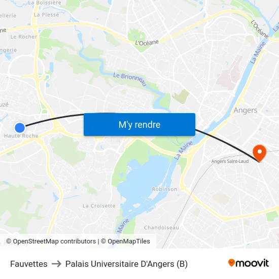 Fauvettes to Palais Universitaire D'Angers (B) map