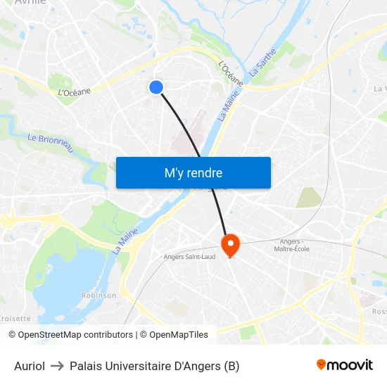 Auriol to Palais Universitaire D'Angers (B) map