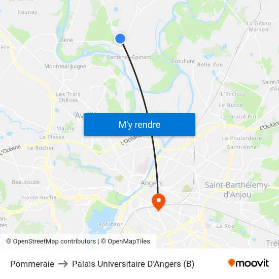 Pommeraie to Palais Universitaire D'Angers (B) map