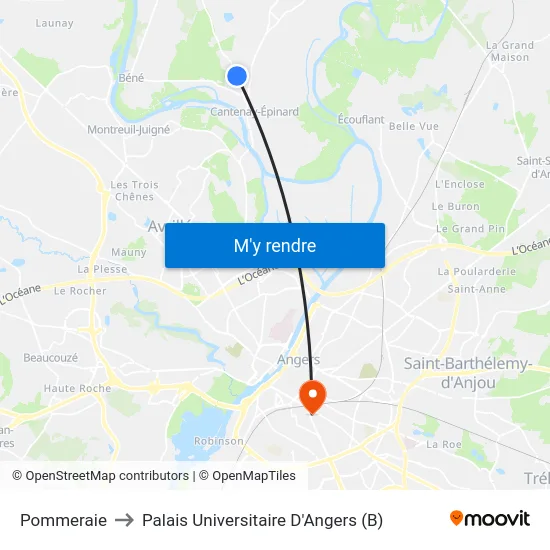 Pommeraie to Palais Universitaire D'Angers (B) map