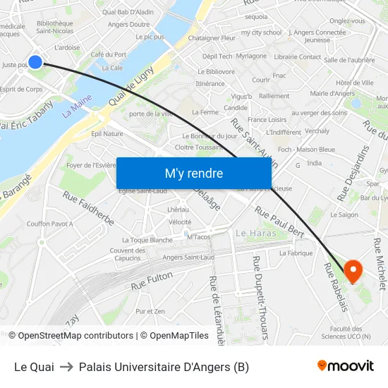 Le Quai to Palais Universitaire D'Angers (B) map