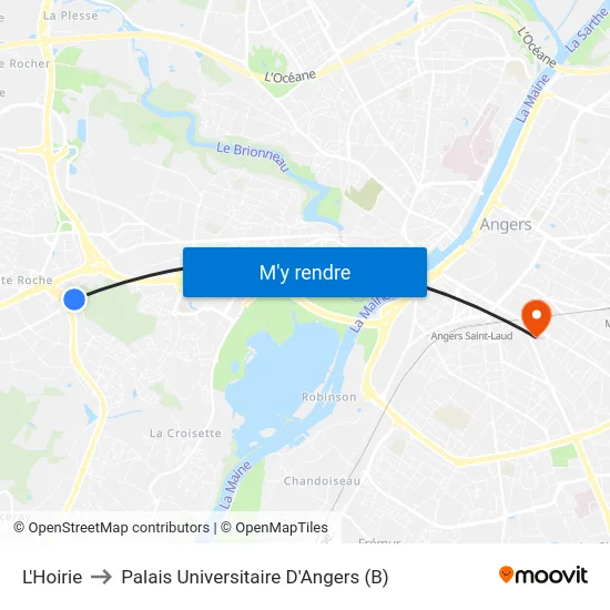 L'Hoirie to Palais Universitaire D'Angers (B) map