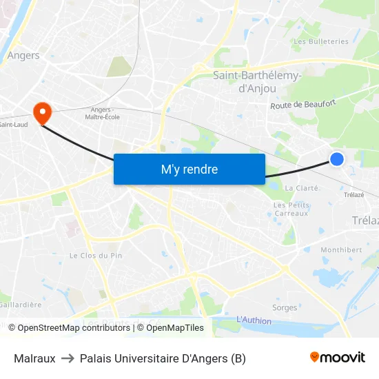 Malraux to Palais Universitaire D'Angers (B) map