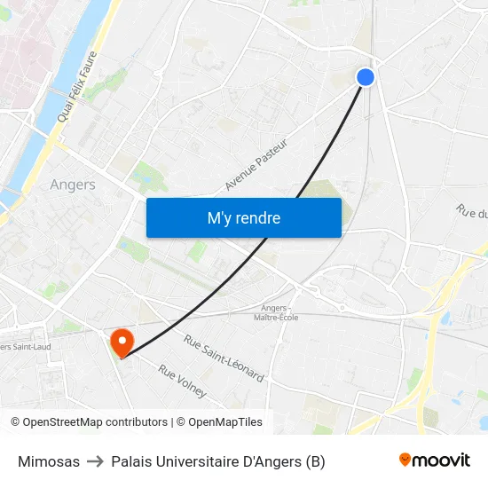 Mimosas to Palais Universitaire D'Angers (B) map