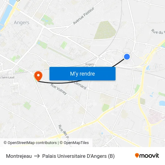 Montrejeau to Palais Universitaire D'Angers (B) map
