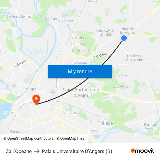 Za L'Océane to Palais Universitaire D'Angers (B) map
