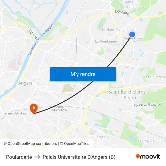 Poularderie to Palais Universitaire D'Angers (B) map