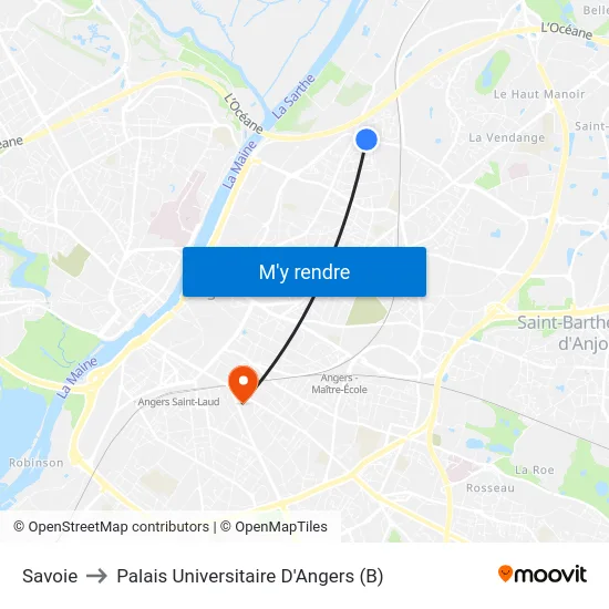 Savoie to Palais Universitaire D'Angers (B) map