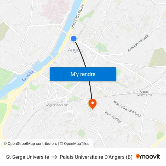 St-Serge Université to Palais Universitaire D'Angers (B) map