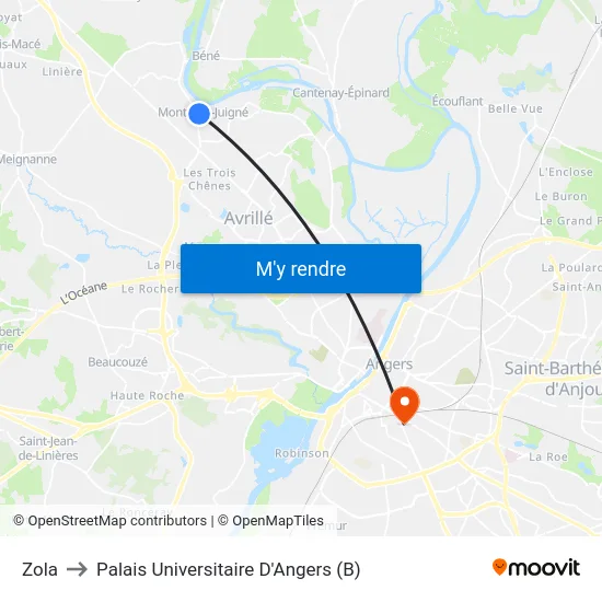 Zola to Palais Universitaire D'Angers (B) map