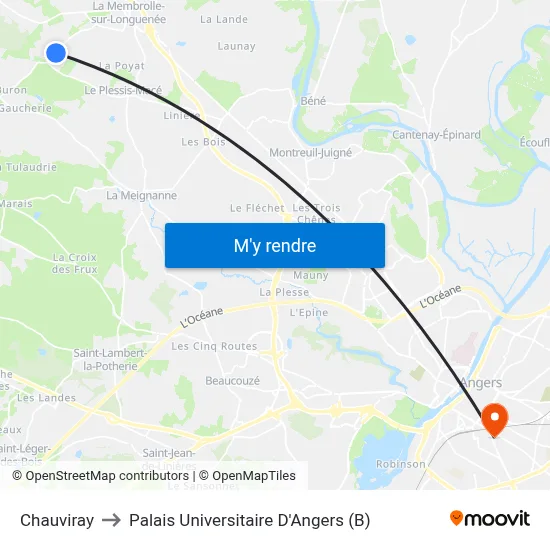 Chauviray to Palais Universitaire D'Angers (B) map