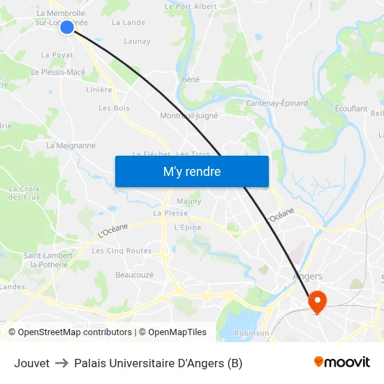 Jouvet to Palais Universitaire D'Angers (B) map