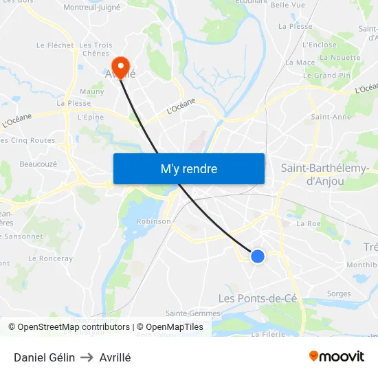 Daniel Gélin to Avrillé map