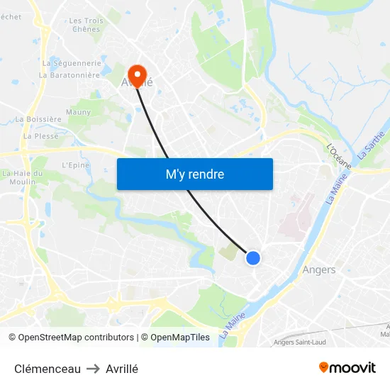 Clémenceau to Avrillé map