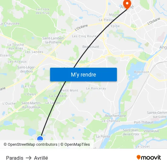 Paradis to Avrillé map