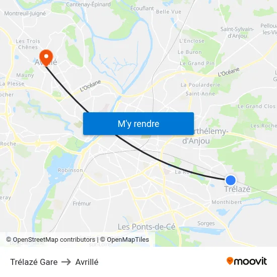 Trélazé Gare to Avrillé map