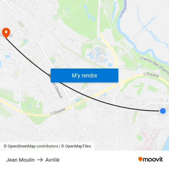Jean Moulin to Avrillé map