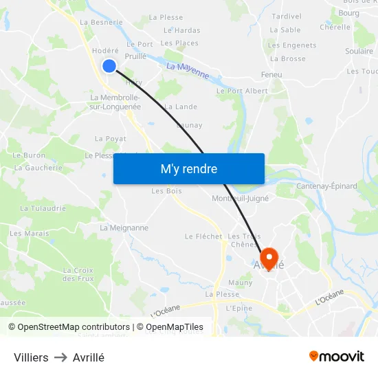 Villiers to Avrillé map