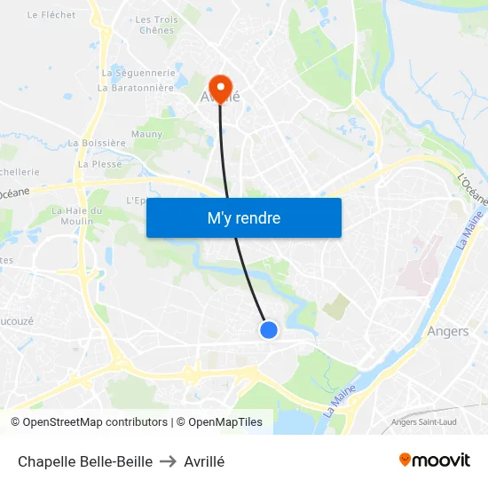 Chapelle Belle-Beille to Avrillé map