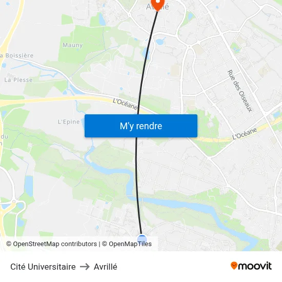 Cité Universitaire to Avrillé map