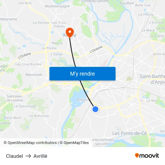 Claudel to Avrillé map