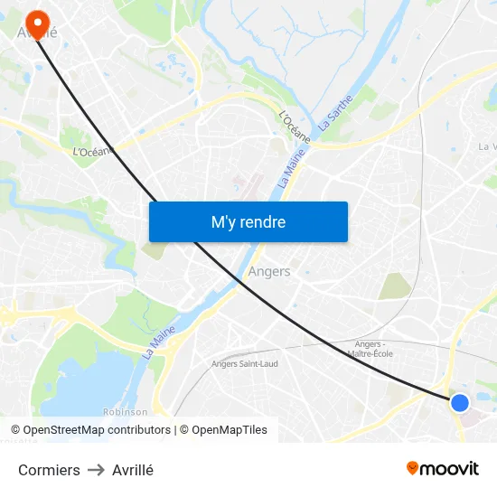 Cormiers to Avrillé map