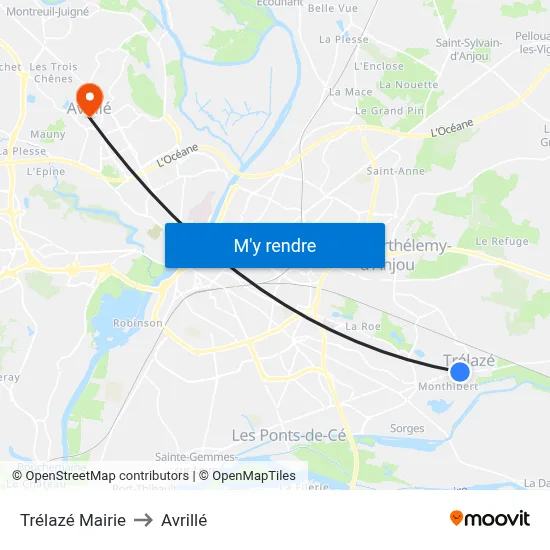 Trélazé Mairie to Avrillé map