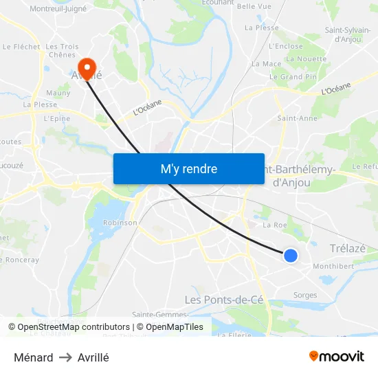 Ménard to Avrillé map