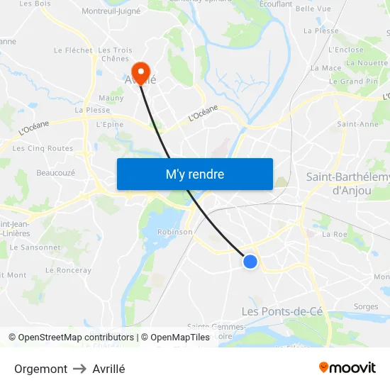 Orgemont to Avrillé map