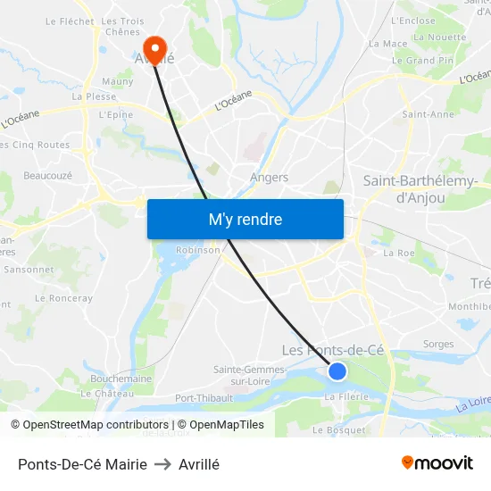 Ponts-De-Cé Mairie to Avrillé map