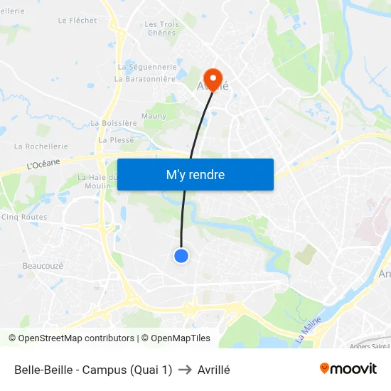 Belle-Beille - Campus (Quai 1) to Avrillé map