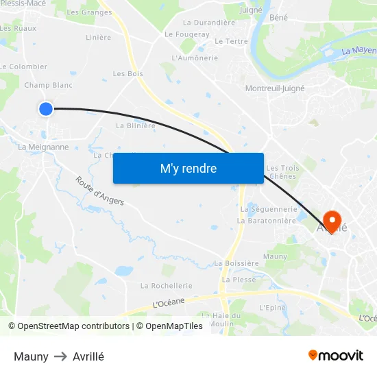 Mauny to Avrillé map