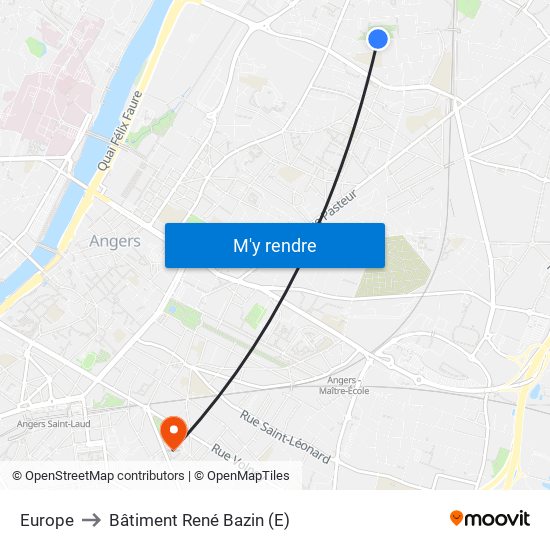 Europe to Bâtiment René Bazin (E) map