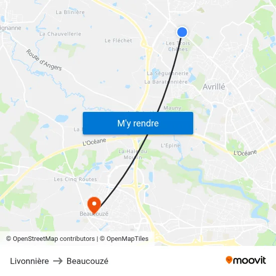 Livonnière to Beaucouzé map