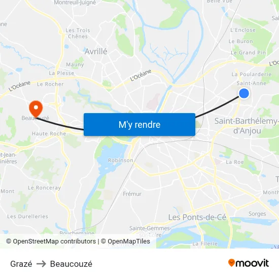 Grazé to Beaucouzé map