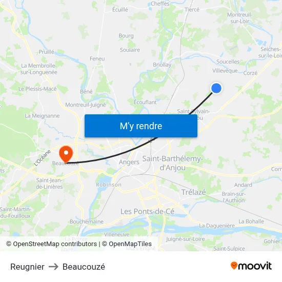 Reugnier to Beaucouzé map