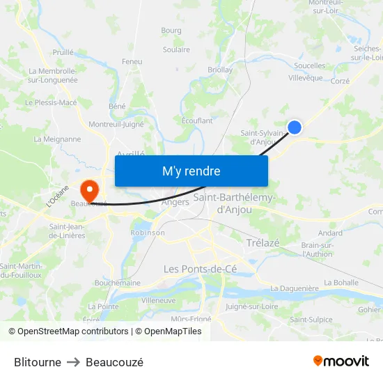 Blitourne to Beaucouzé map
