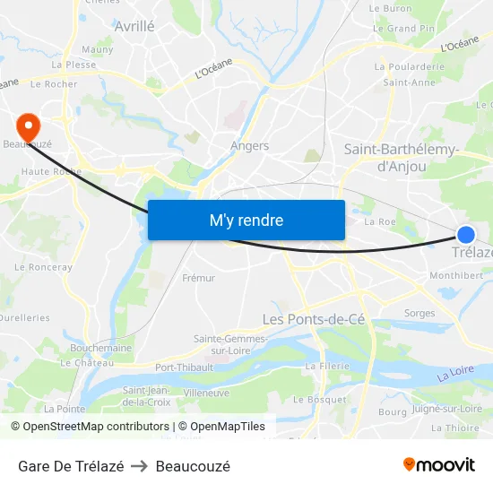 Gare De Trélazé to Beaucouzé map
