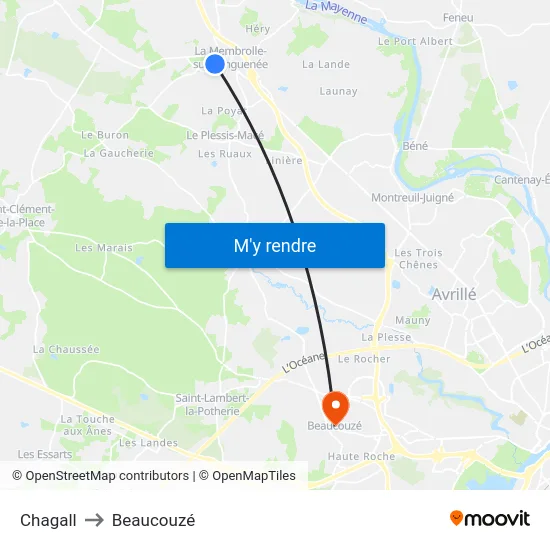 Chagall to Beaucouzé map