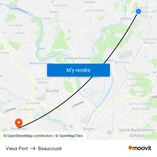 Vieux Port to Beaucouzé map