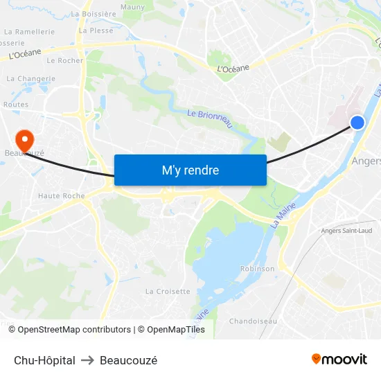 Chu-Hôpital to Beaucouzé map