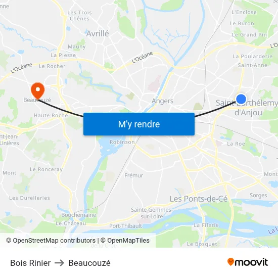 Bois Rinier to Beaucouzé map