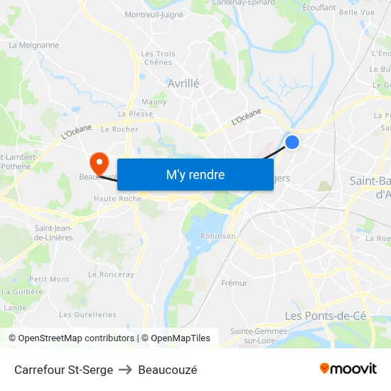 Carrefour St-Serge to Beaucouzé map