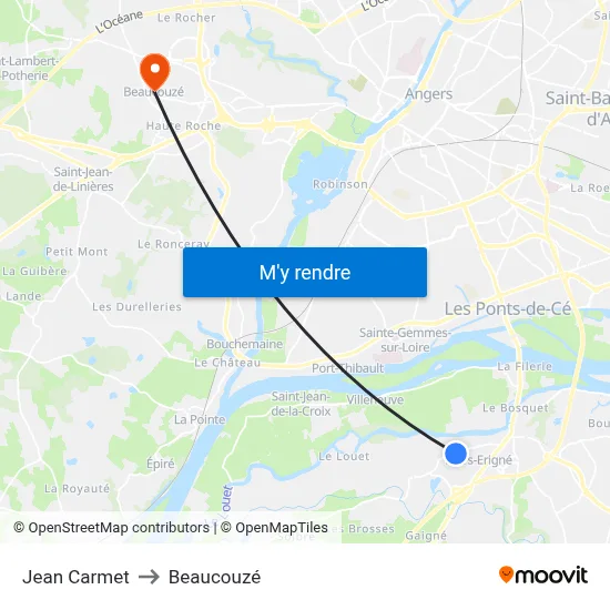Jean Carmet to Beaucouzé map